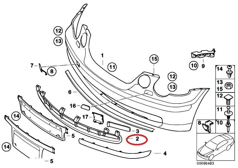 BMW NEW GENUINE 3 E46 COMPACT FRONT BUMPER LOWER CENTER TRIM COVER GRILL 51118252788 - Image 2