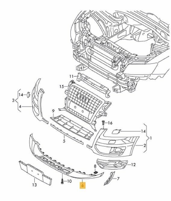 NEW GENUINE AUDI Q5 2009-2012 FRONT BUMPER CENTER LOWER BLACK SPOILER COVER 8R0807061C4U8 - Image 2