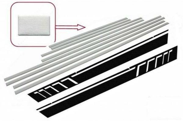 Add On Door Moldings Stripes Brushed Aluminum with Side Decals Sticker Vinyl Black suitable for Mercedes G-Class W463 (1989-2017)