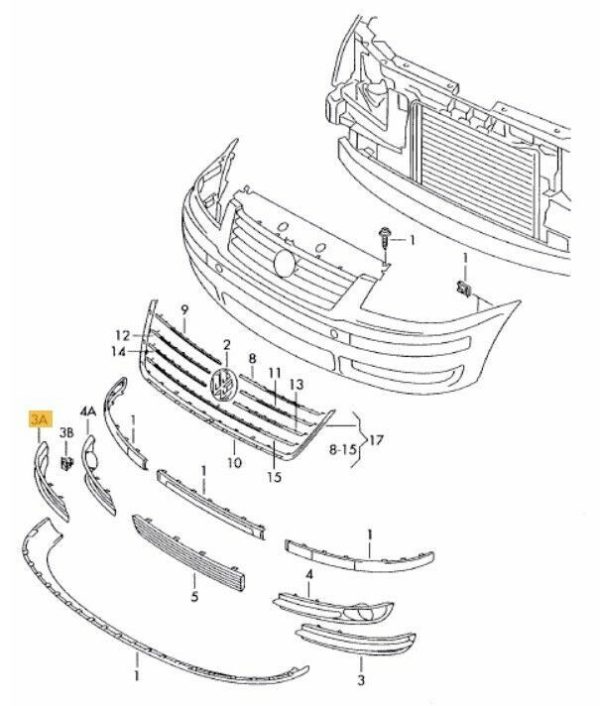 NEW GENUINE VW SHARAN 01-10 FRONT BUMPER FOG LIGHT GRILL RIGHT O/S 7M3853684B01C - Image 2