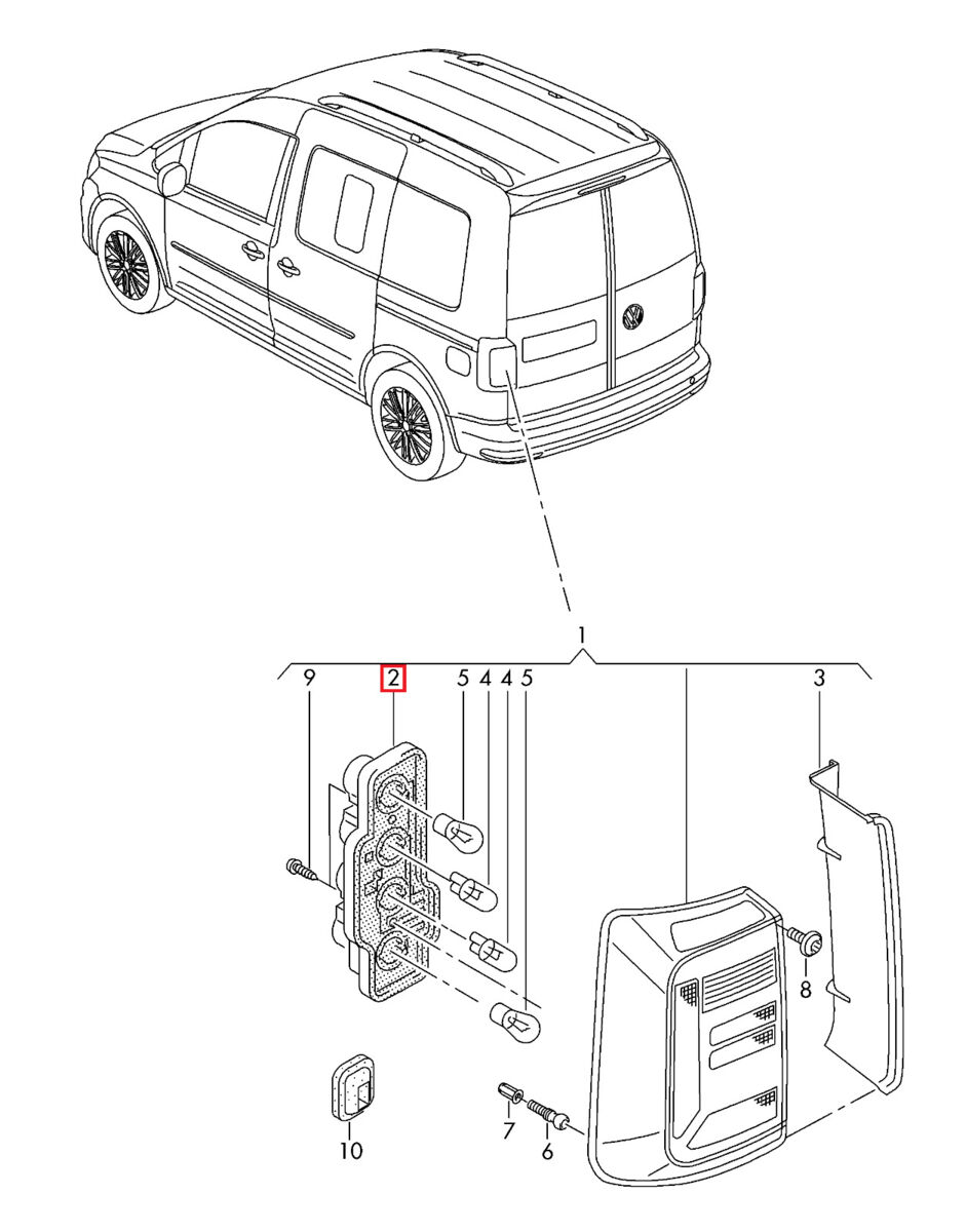 NEW GENUINE VOLKSWAGEN VW CADDY MK.3 REAR TAIL LIGHT LAMP CARRIER RIGHT O/S 2K1945258C - Image 2