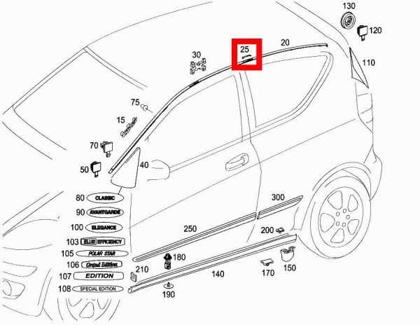 NEW GENUINE MERCEDES A-CLASS W169 ROOF RACK FASTENING COVERS 4PCS A1696950330 - Image 2
