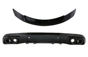 Rear Bumper Diffuser with Exhaust Muffler Tips suitable for Mercedes C-Class W205 (2014-2020) and Trunk Spoiler Piano Black