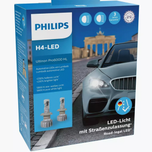 PHILIPS LED H4 L/H Bulbs (2 pcs.) Ultinon Pro6000 +230% more light. Street legal