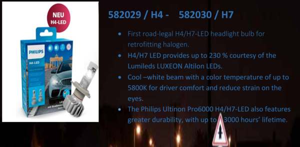 PHILIPS LED H4 L/H Bulbs (2 pcs.) Ultinon Pro6000 +230% more light. Street legal - Image 3