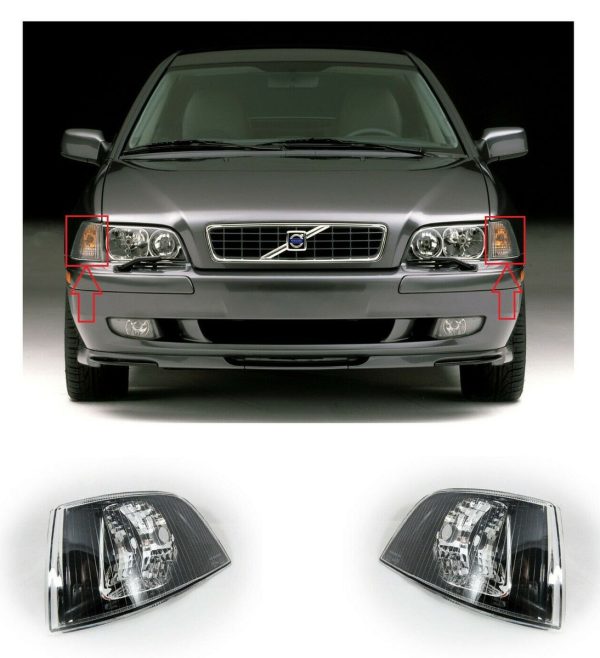BLACK Clear OE Look Front Turnsignals For Volvo S40 / V40 MK1 1996-1999 - Image 6