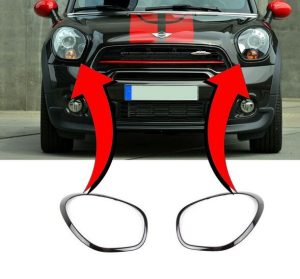 NEW GENUINE MINI PACEMAN R61 JCW GLOSS BLACK HEAD LIGHT SURROUNDS PAIR SET