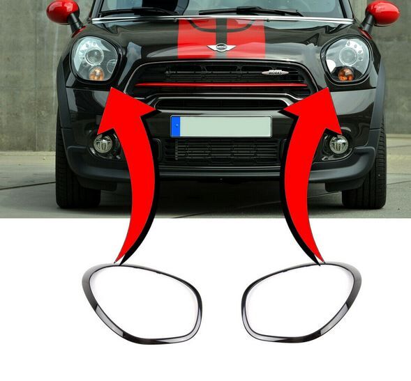 NEW GENUINE MINI PACEMAN R61 JCW GLOSS BLACK HEAD LIGHT SURROUNDS PAIR SET