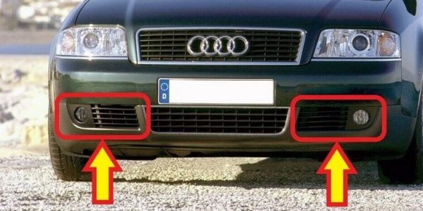 NEW GENUINE AUDI A6 C5 02-05 4 CYLINDER FRONT BUMPER BLACK FOG LIGHT GRILLE SET - Image 3
