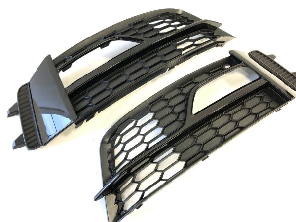 NEW GENUINE AUDI A4 S4 13-16 S-LINE BUMPER LEFT RIGHT FOG LIGHT GRILL BLACK SET
