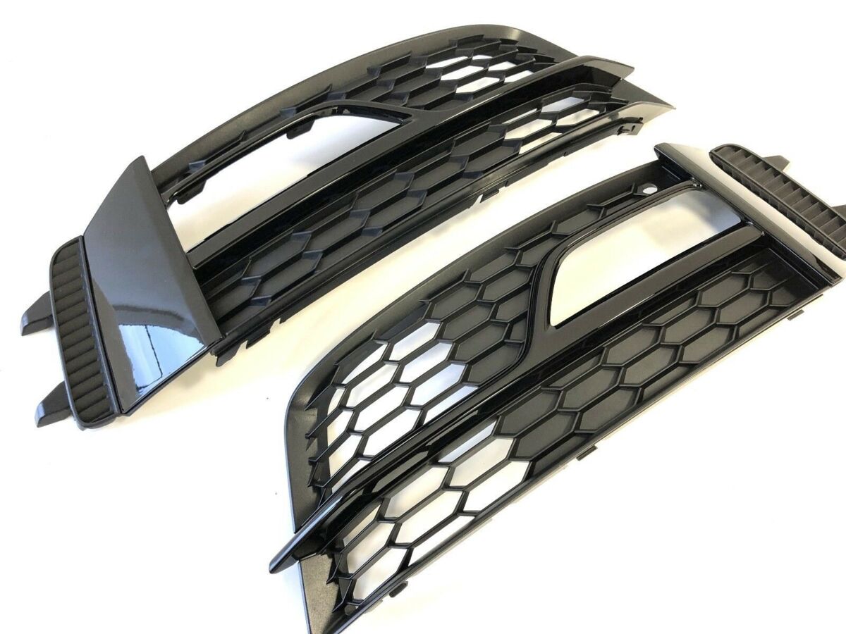 NEW GENUINE AUDI A4 S4 13-16 S-LINE BUMPER LEFT RIGHT FOG LIGHT GRILL BLACK SET