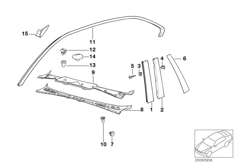 BMW NEW GENUINE 3 SERIES E36 WINDSHIELD COWL CORNER MOULDING RIGHT 51718153752 - Image 2