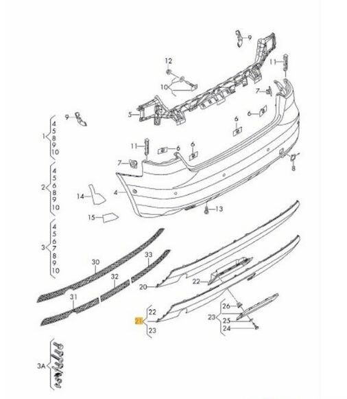 NEW GENUINE AUDI A3 13-16 REAR BUMPER LOWER SPOILER LEFT DUAL PIPE 8V3807521C - Image 2