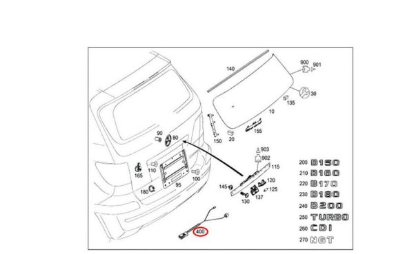 NEW GENUINE MERCEDES A CLASS W169 REAR TRUNK WIRING HARNESS A1695403135 - Image 2