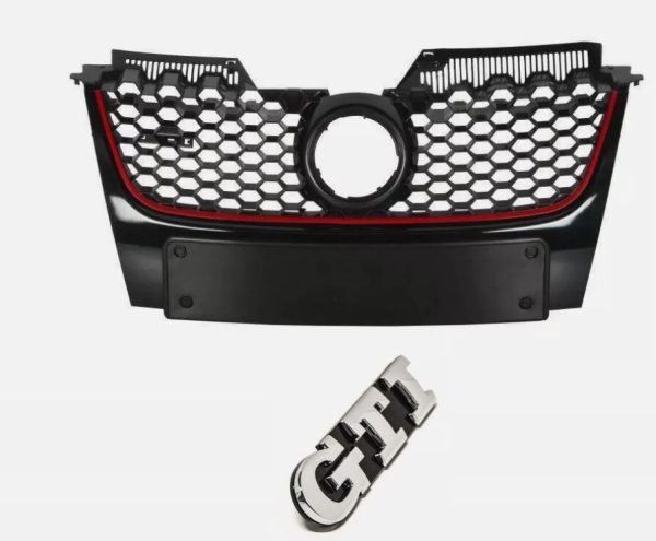 NEW GENUINE VW GOLF V GTI 05-09 FRONT BUMPER UPPER CENTER GRILL 1K0853651EVW8 + 1K6853679DFXC