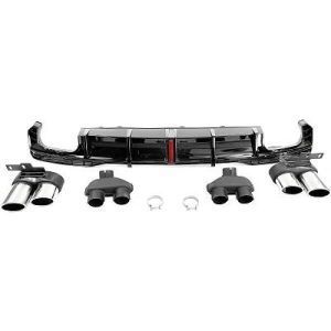 Rear Bumper Diffuser With Exhaust Tips For Audi A7 4K 18-22 Gloss black/chrome